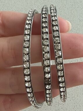Sparkly Rhinestone Bangle Bracelets Set of 3 | Silver Tone Stackable Bracelets